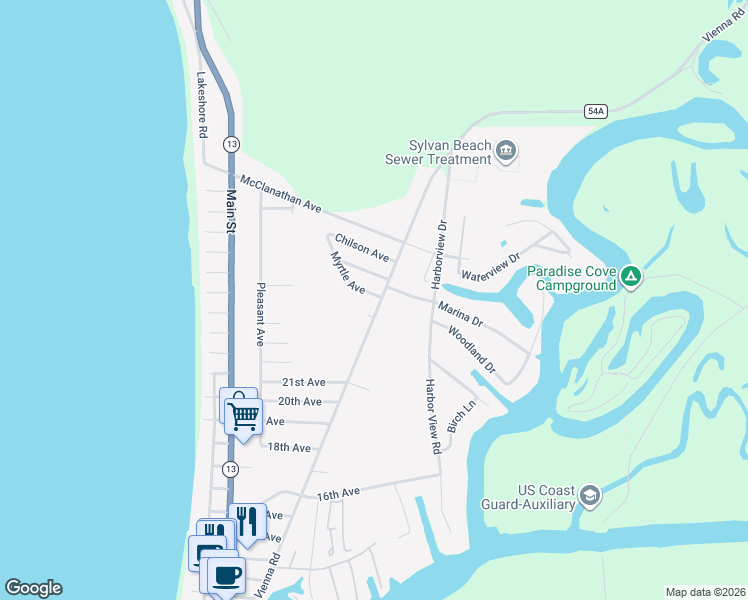 map of restaurants, bars, coffee shops, grocery stores, and more near 2501 Vienna Road in Blossvale