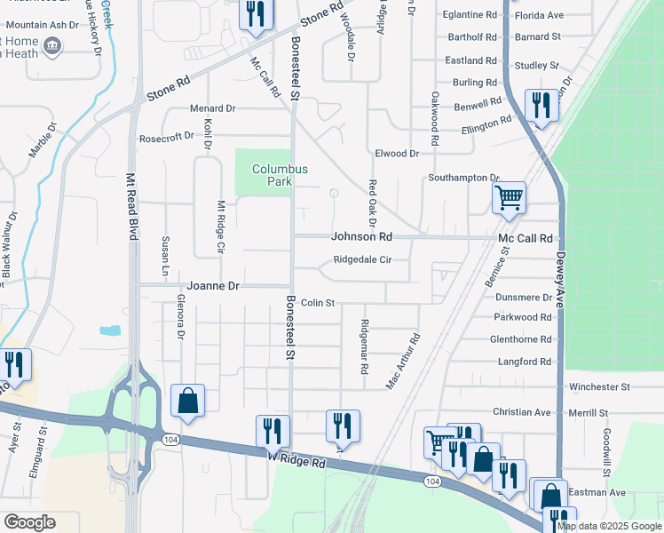 map of restaurants, bars, coffee shops, grocery stores, and more near 141 Ridgedale Circle in Rochester