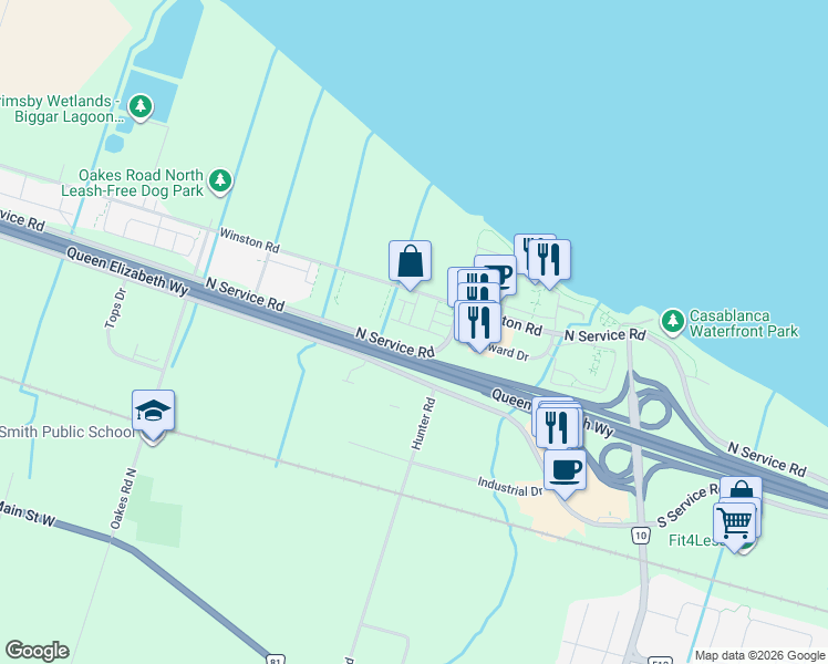 map of restaurants, bars, coffee shops, grocery stores, and more near in Grimsby