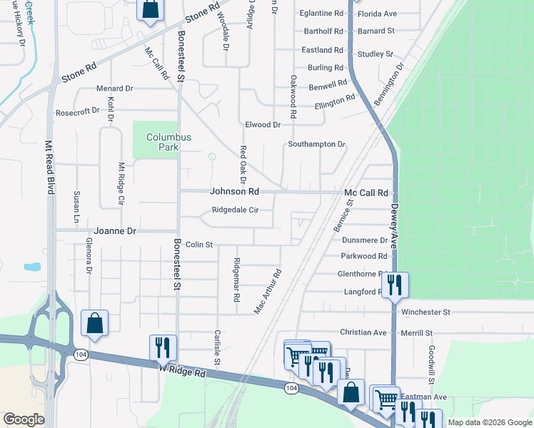 map of restaurants, bars, coffee shops, grocery stores, and more near 57 Woodside Lane in Rochester