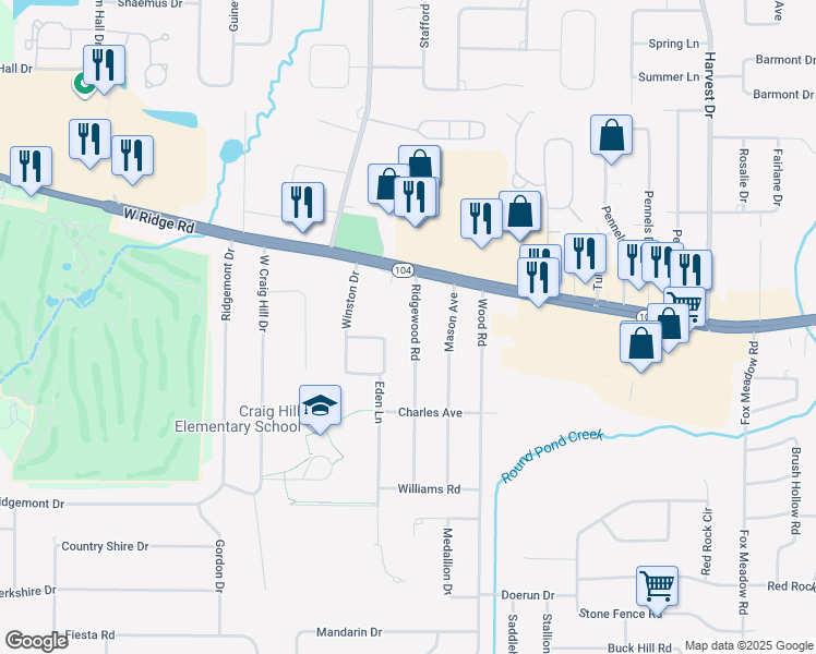 map of restaurants, bars, coffee shops, grocery stores, and more near 69 Ridgewood Road in Rochester