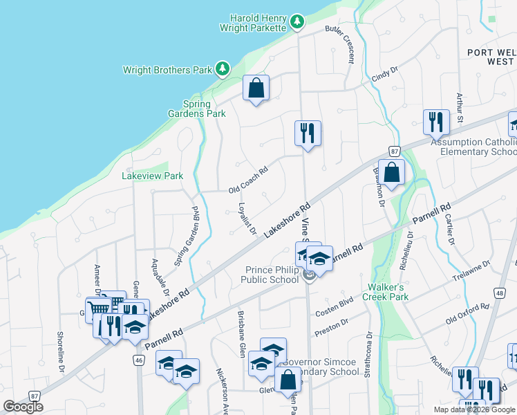 map of restaurants, bars, coffee shops, grocery stores, and more near in St. Catharines