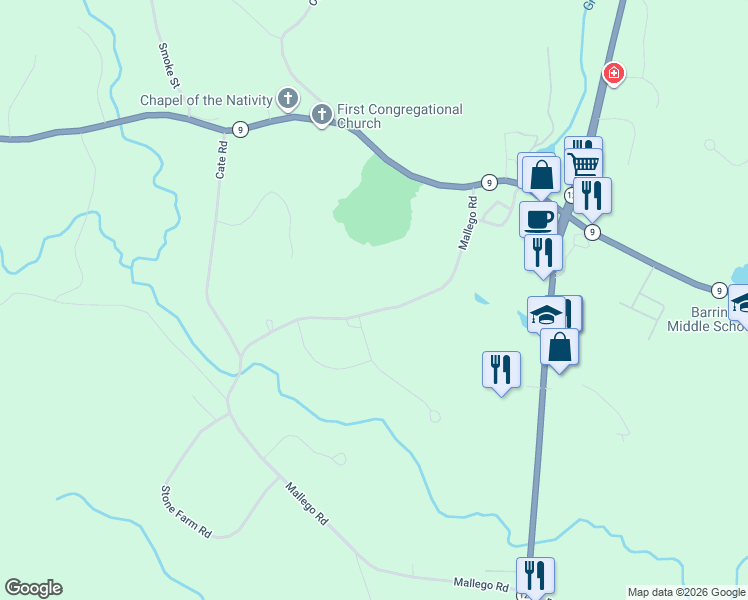 map of restaurants, bars, coffee shops, grocery stores, and more near 82 Mallego Road in Barrington