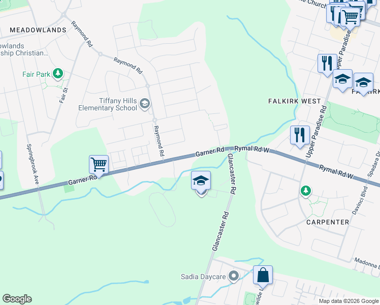 map of restaurants, bars, coffee shops, grocery stores, and more near 1100 Garner Road in Hamilton