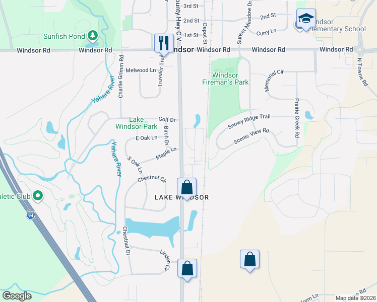 map of restaurants, bars, coffee shops, grocery stores, and more near 4498 Maple Lane in Windsor