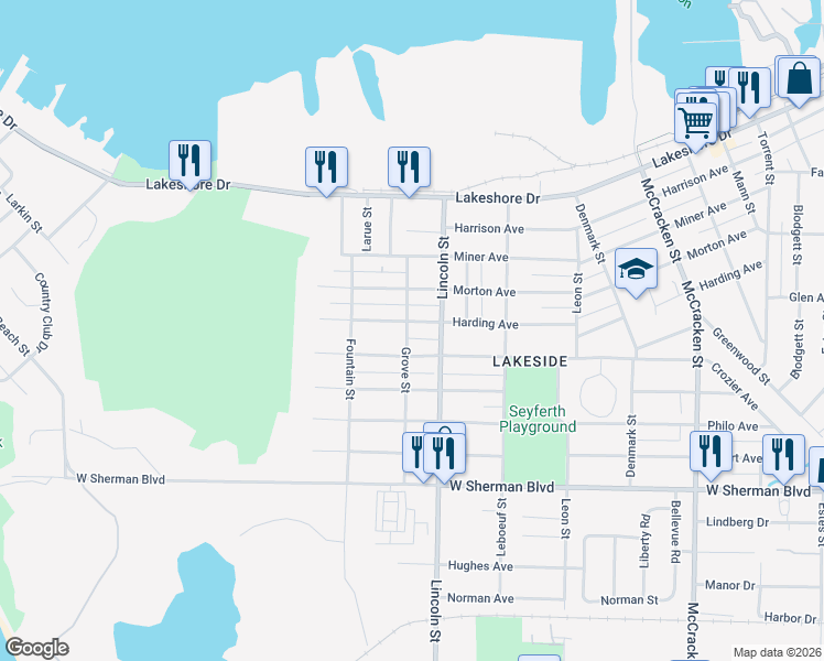 map of restaurants, bars, coffee shops, grocery stores, and more near 2435 Harding Avenue in Muskegon
