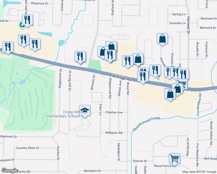 map of restaurants, bars, coffee shops, grocery stores, and more near 49 Ridgewood Road in Rochester