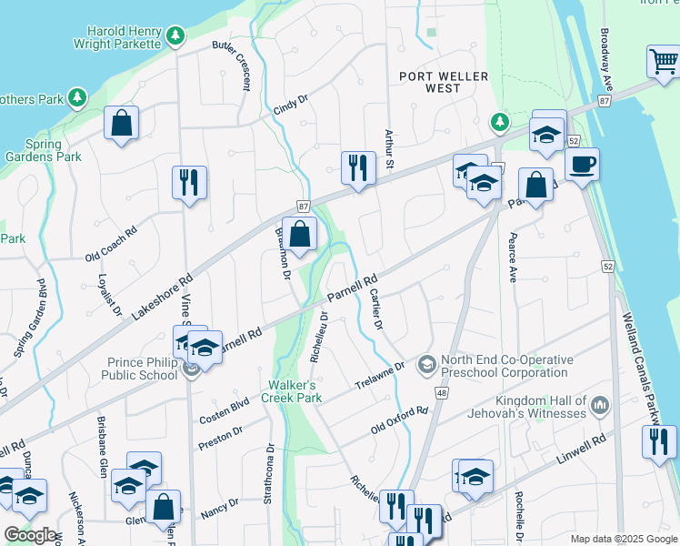 map of restaurants, bars, coffee shops, grocery stores, and more near in St. Catharines