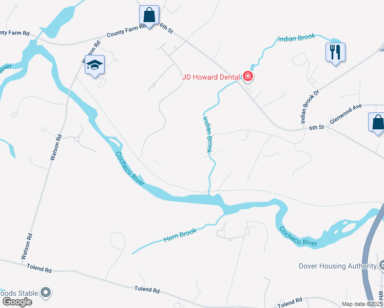 map of restaurants, bars, coffee shops, grocery stores, and more near 150 Liberty Way in Dover