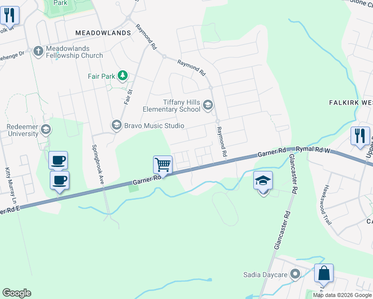 map of restaurants, bars, coffee shops, grocery stores, and more near 31 Dresser Lane in Hamilton