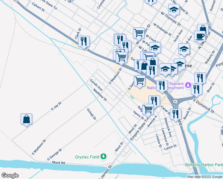 map of restaurants, bars, coffee shops, grocery stores, and more near 326 Henry Street in Rome