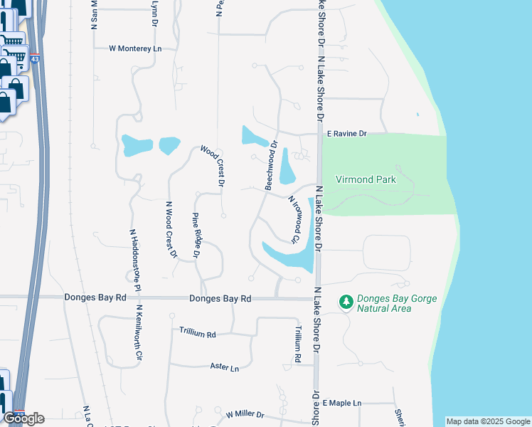 map of restaurants, bars, coffee shops, grocery stores, and more near 104 East Ironwood Circle in Mequon