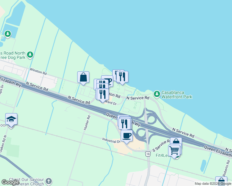 map of restaurants, bars, coffee shops, grocery stores, and more near 29 Esplanade Lane in Grimsby