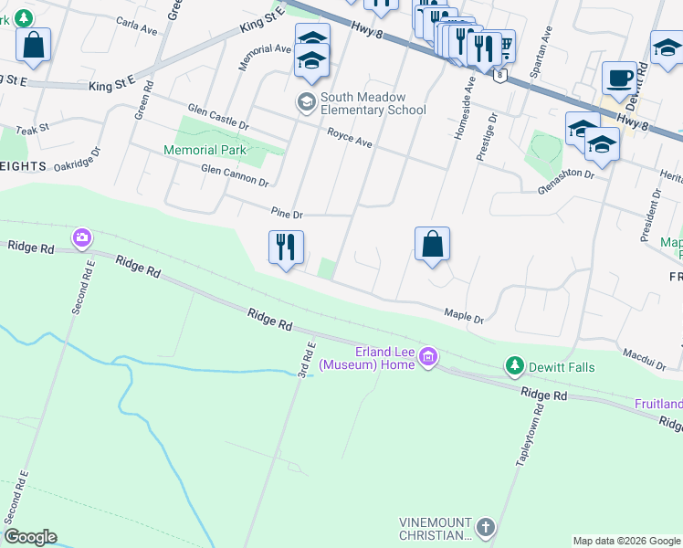 map of restaurants, bars, coffee shops, grocery stores, and more near 42 Millen Road in Hamilton