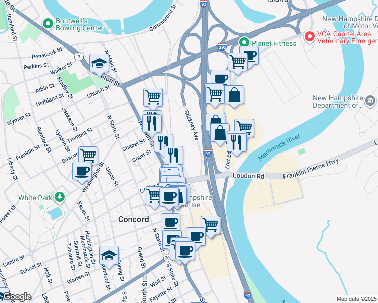 map of restaurants, bars, coffee shops, grocery stores, and more near 11 Stickney Ave in Concord