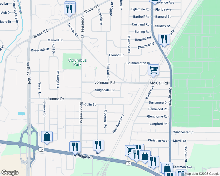map of restaurants, bars, coffee shops, grocery stores, and more near 54 Ridgedale Circle in Rochester