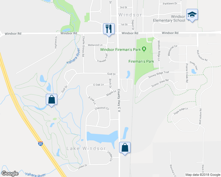 map of restaurants, bars, coffee shops, grocery stores, and more near 6622 Birch Drive in Windsor
