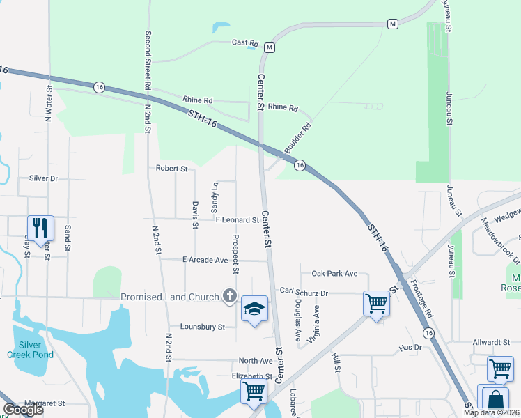 map of restaurants, bars, coffee shops, grocery stores, and more near 1504 Center Street in Watertown