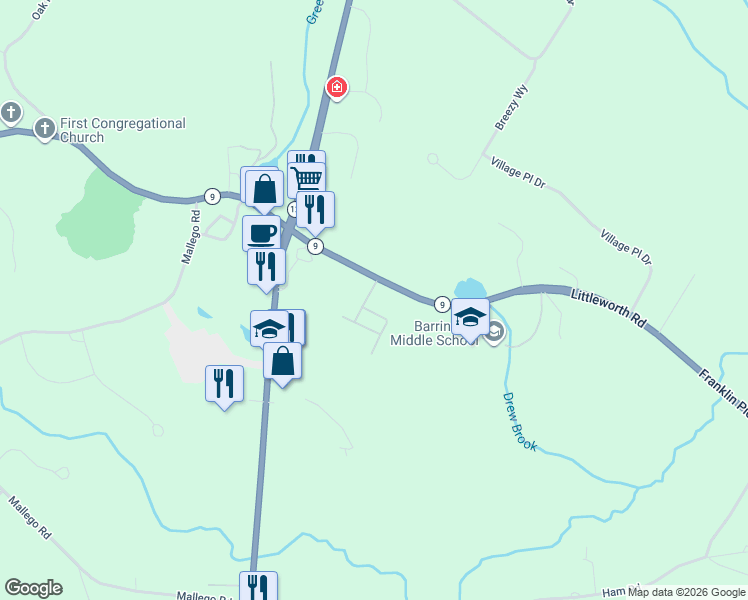 map of restaurants, bars, coffee shops, grocery stores, and more near 9-B Wentworth Lane in Barrington