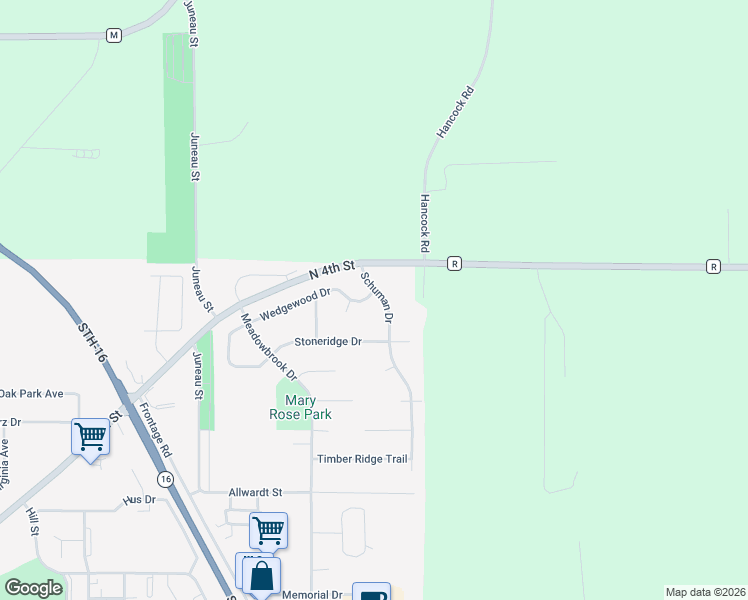 map of restaurants, bars, coffee shops, grocery stores, and more near 1513 Wedgewood Drive in Watertown