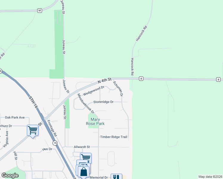 map of restaurants, bars, coffee shops, grocery stores, and more near 1513 Wedgewood Drive in Watertown