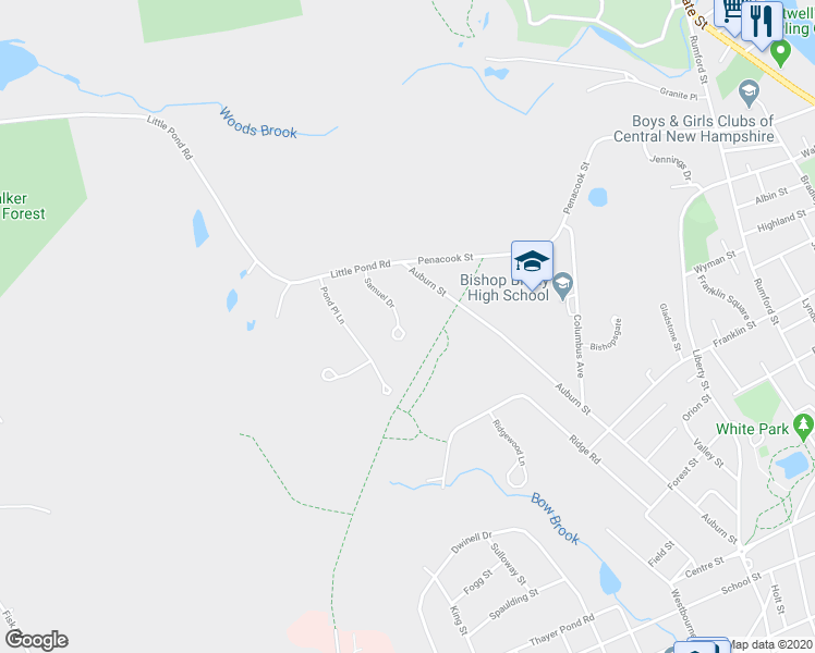 map of restaurants, bars, coffee shops, grocery stores, and more near 31 Samuel Drive in Concord