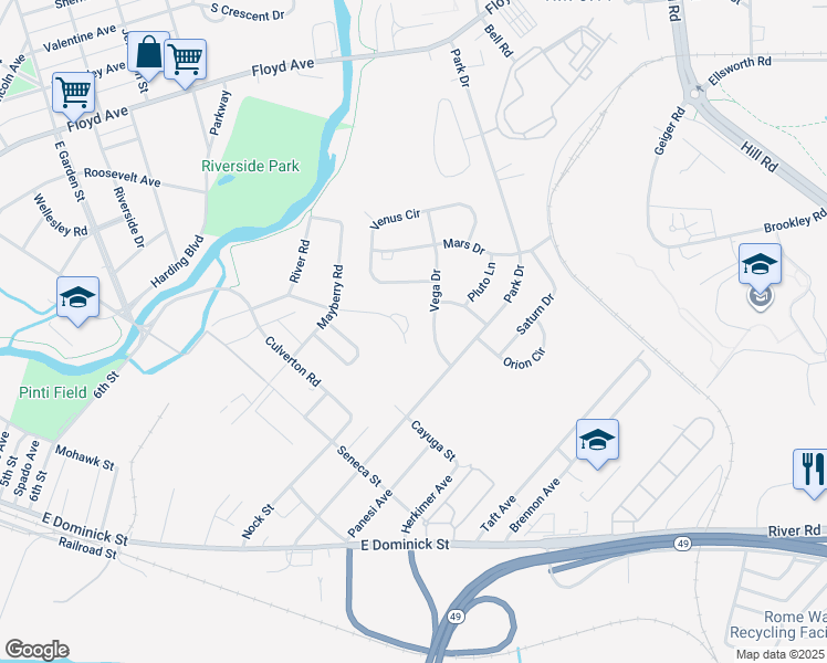 map of restaurants, bars, coffee shops, grocery stores, and more near 502 Millbrook Road in Rome