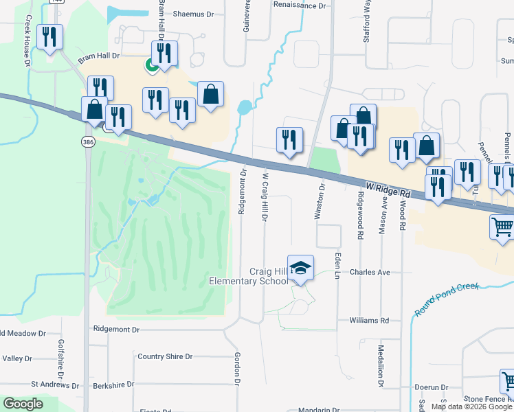 map of restaurants, bars, coffee shops, grocery stores, and more near 85 West Craig Hill Drive in Rochester