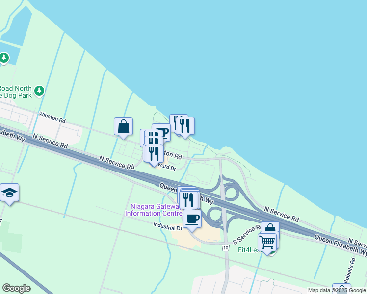 map of restaurants, bars, coffee shops, grocery stores, and more near 10 Esplanade Lane in Grimsby
