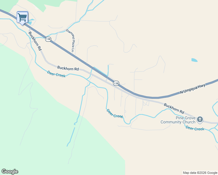 map of restaurants, bars, coffee shops, grocery stores, and more near 939 Buckhorn Road in Roseburg
