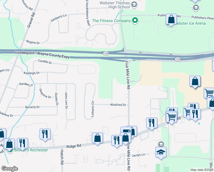 map of restaurants, bars, coffee shops, grocery stores, and more near 951 Gaywood Lane in Webster