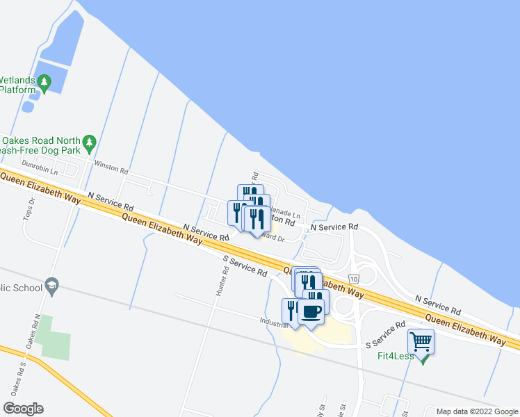 map of restaurants, bars, coffee shops, grocery stores, and more near 79 Esplanade Lane in Grimsby
