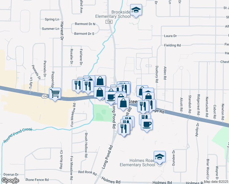 map of restaurants, bars, coffee shops, grocery stores, and more near 1246 Long Pond Road in Rochester