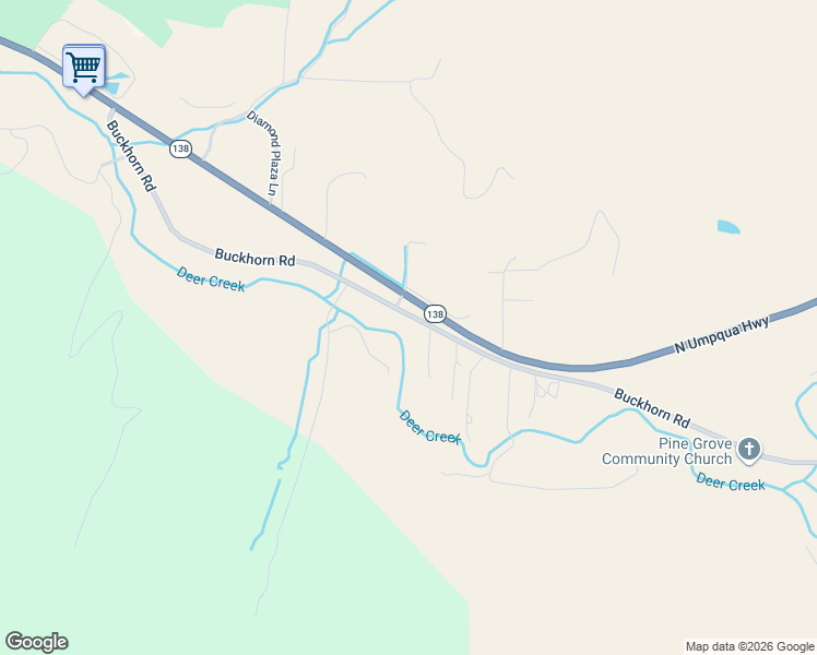map of restaurants, bars, coffee shops, grocery stores, and more near 939 Buckhorn Road in Roseburg