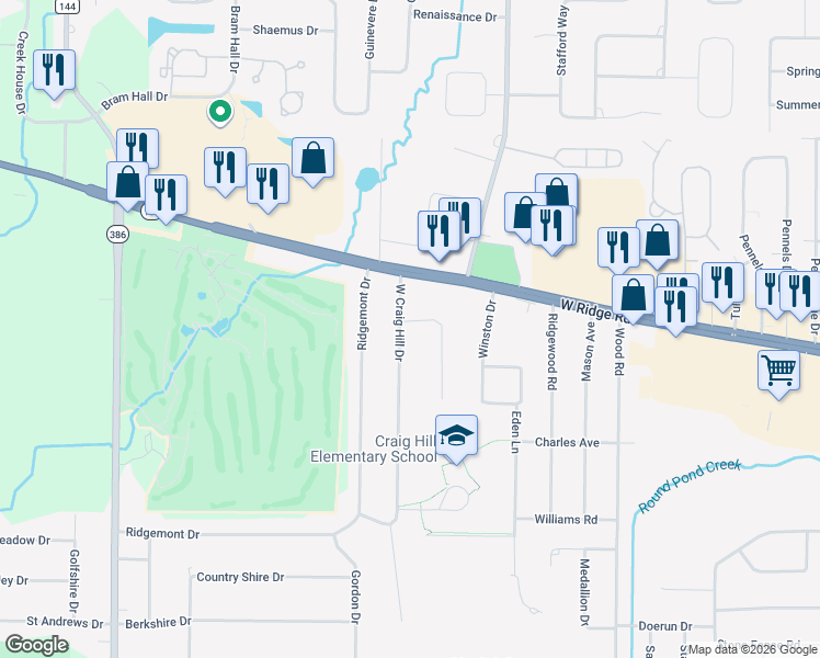 map of restaurants, bars, coffee shops, grocery stores, and more near 85 West Craig Hill Drive in Rochester