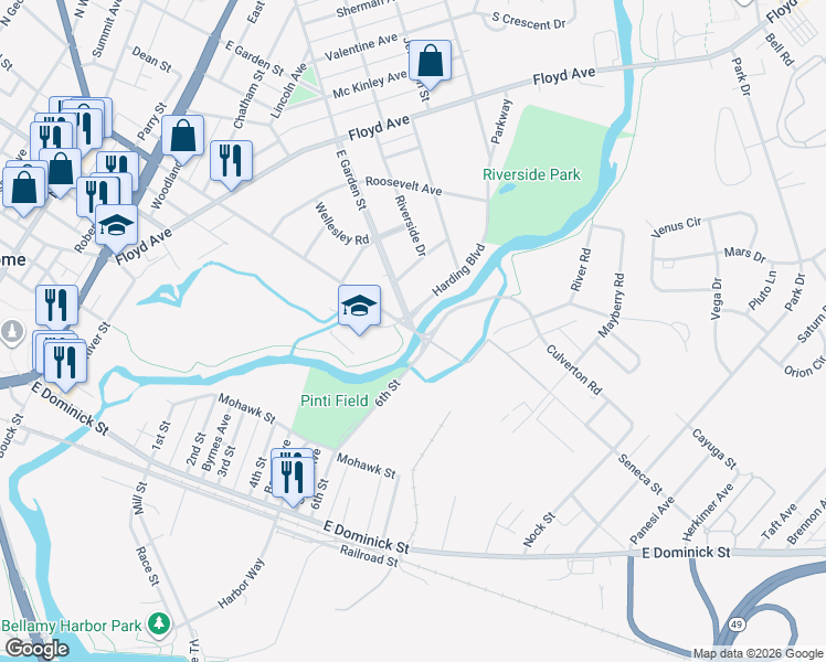 map of restaurants, bars, coffee shops, grocery stores, and more near 620 East Bloomfield Street in Rome