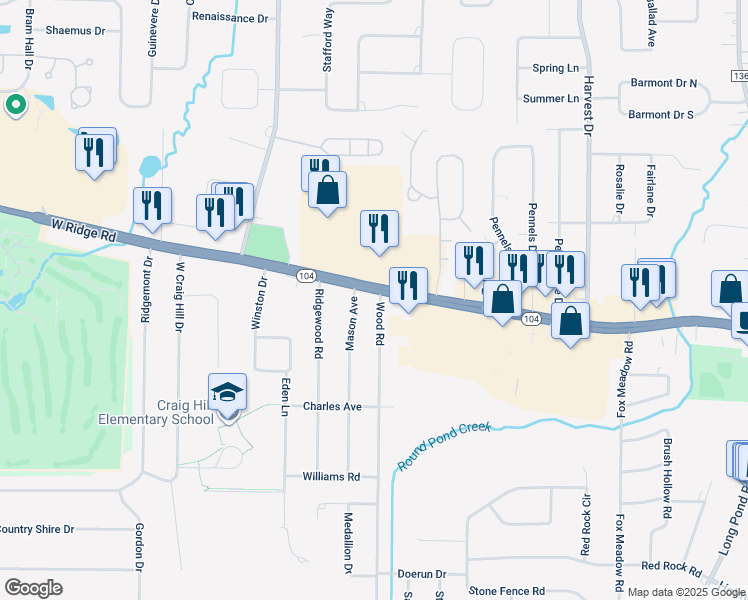map of restaurants, bars, coffee shops, grocery stores, and more near 26 Wood Road in Rochester