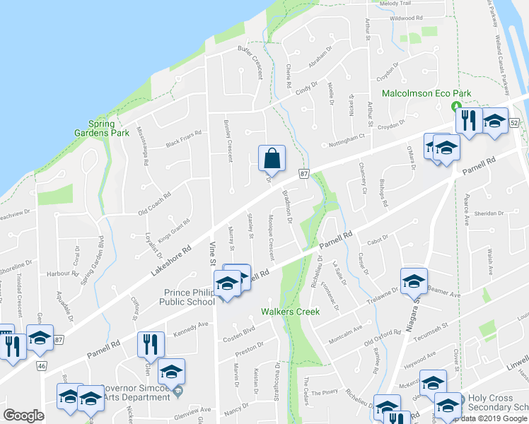 map of restaurants, bars, coffee shops, grocery stores, and more near in St. Catharines