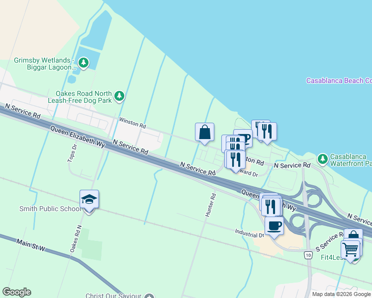 map of restaurants, bars, coffee shops, grocery stores, and more near in Grimsby