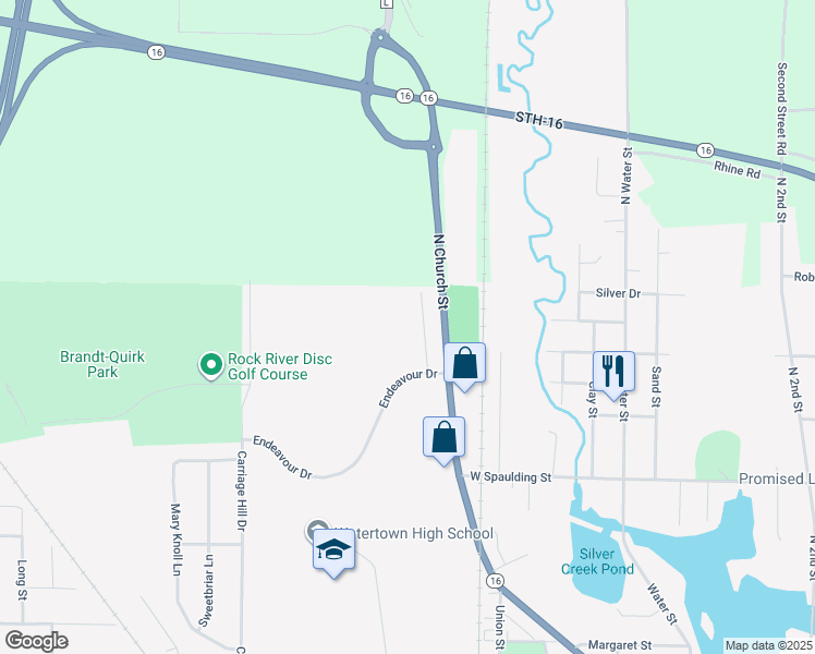 map of restaurants, bars, coffee shops, grocery stores, and more near 904 Fox Creek Drive in Watertown