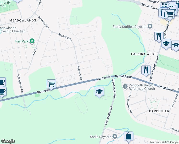 map of restaurants, bars, coffee shops, grocery stores, and more near 33 Heming Trail in Hamilton