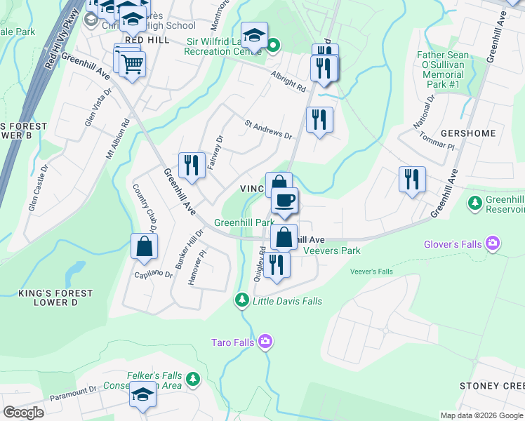 map of restaurants, bars, coffee shops, grocery stores, and more near in Hamilton