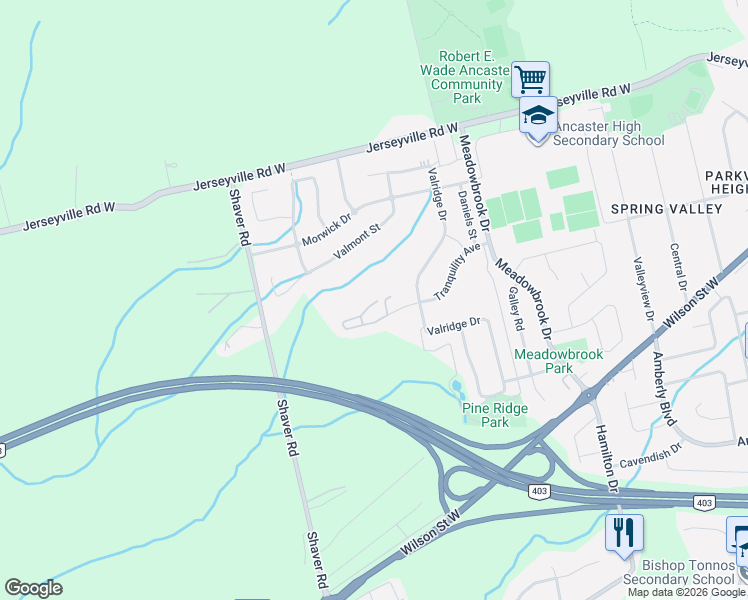 map of restaurants, bars, coffee shops, grocery stores, and more near 124 Tranquility Avenue in Hamilton