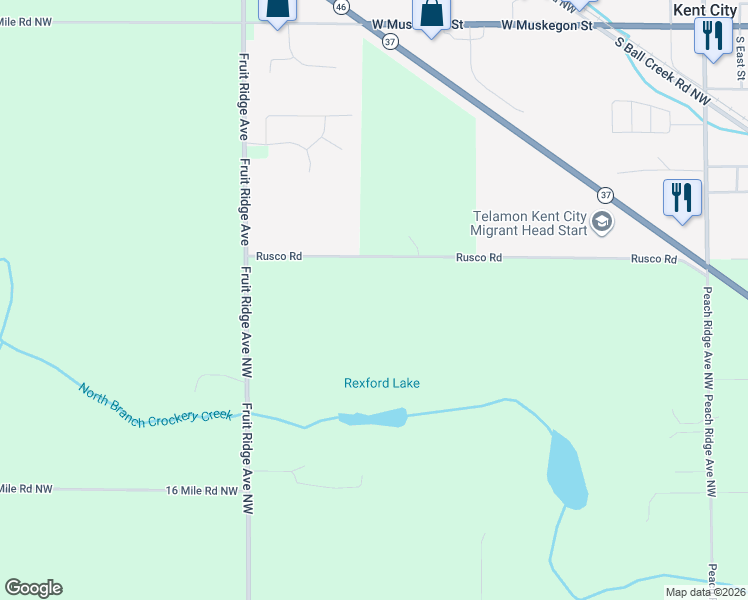 map of restaurants, bars, coffee shops, grocery stores, and more near 3784 Rusco Road in Kent City