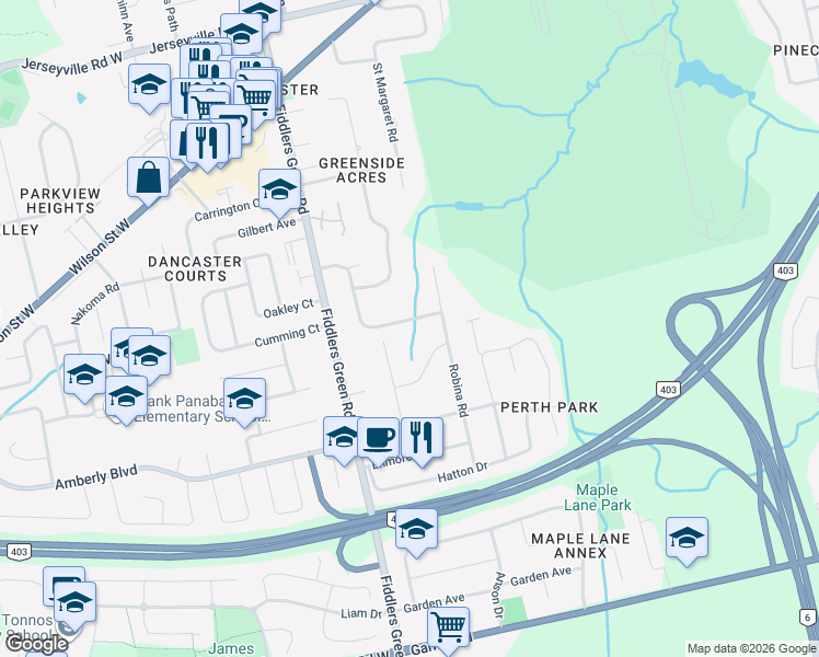 map of restaurants, bars, coffee shops, grocery stores, and more near in Hamilton