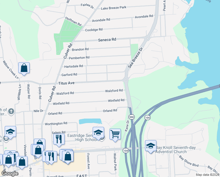 map of restaurants, bars, coffee shops, grocery stores, and more near 323 Walzford Road in Rochester