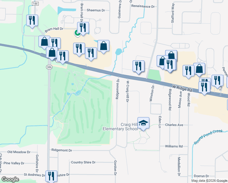 map of restaurants, bars, coffee shops, grocery stores, and more near 100 Ridgemont Drive in Rochester