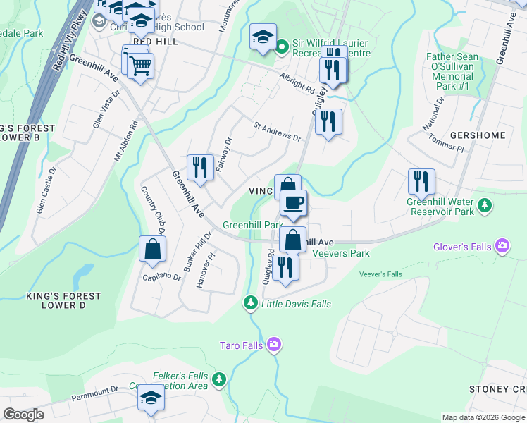map of restaurants, bars, coffee shops, grocery stores, and more near in Hamilton