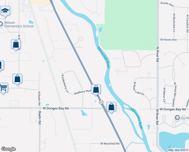 map of restaurants, bars, coffee shops, grocery stores, and more near 10562 North Cedarburg Road in Mequon