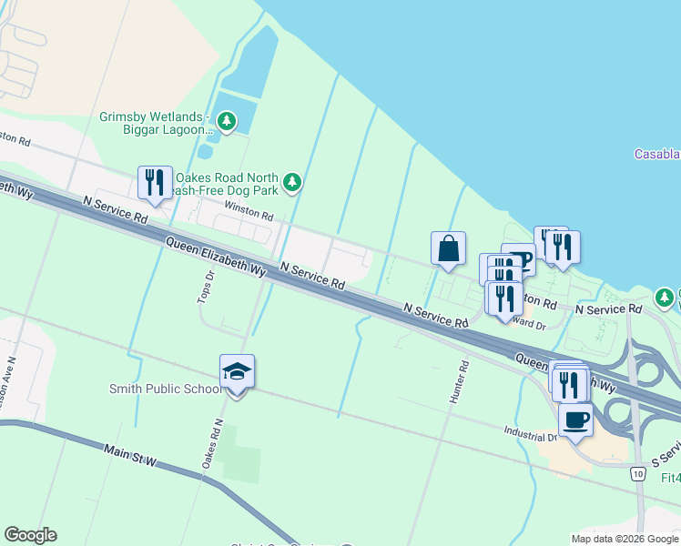 map of restaurants, bars, coffee shops, grocery stores, and more near in Grimsby